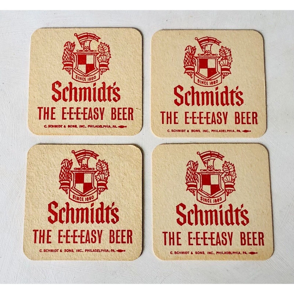 Vintage 1960s Schmidt’s The Easy Beer Paper Bar Coasters Set of 4 Philadelphia